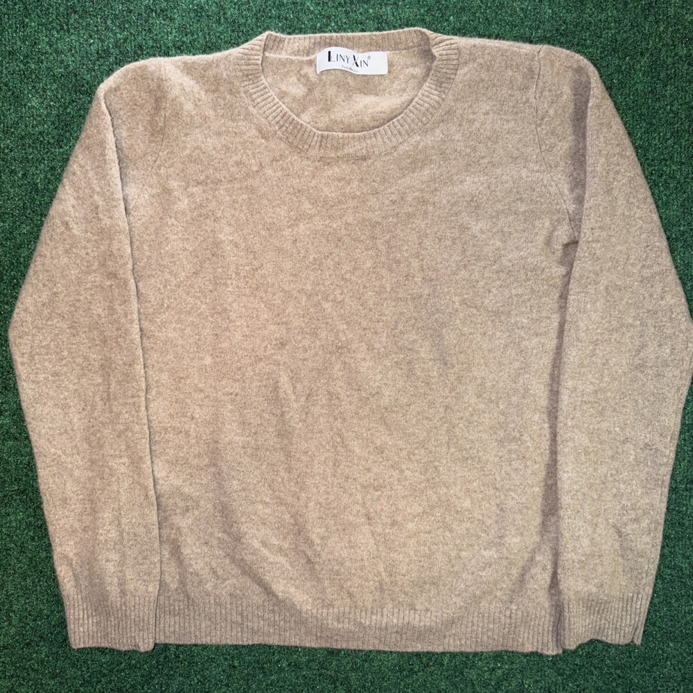 Liny Xin Womens Sweater Merino Wool Brown Crewneck S
